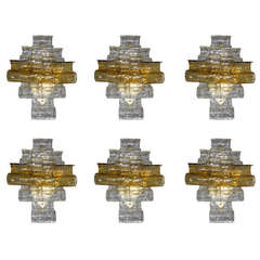 Wonderful Set of Six Mazzega Amber Wave Wall Sconces Wonderful Set of Six Mazzega Amber Wave Wall Sconces