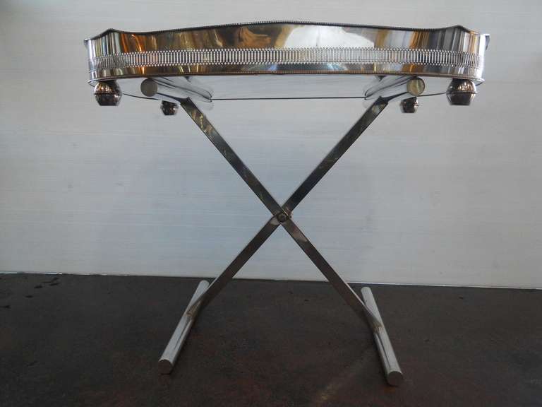 Very Special Serving Tray Table with removable tray and and folding base, and marking and signature (please see one of the pics).