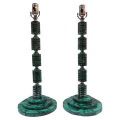 Modern Pair of Malachite Table Lamps