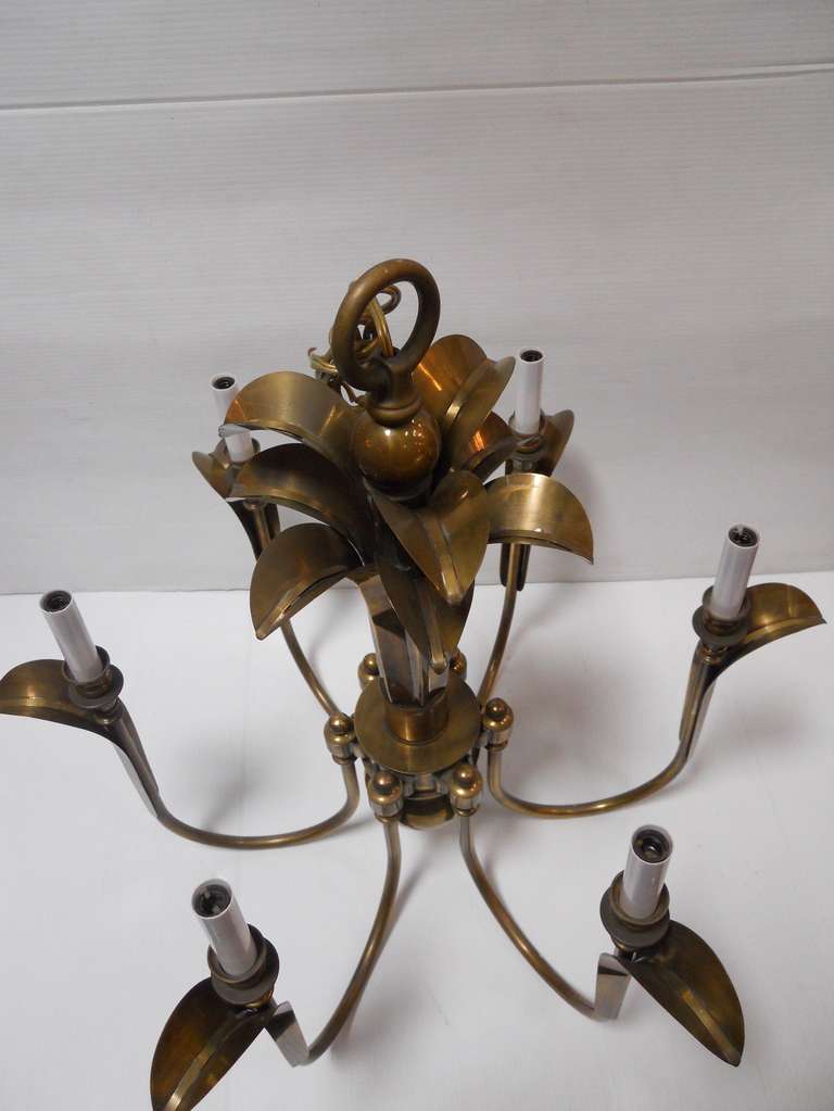 Charming Set of Six Brass Chandeliers For Sale 2