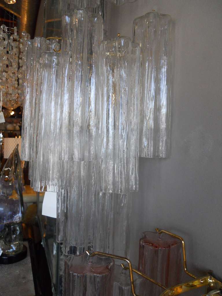 Elegant Pair of Venini Clear Tronchi, Star-Shaped, Tube Glass Sconces 1