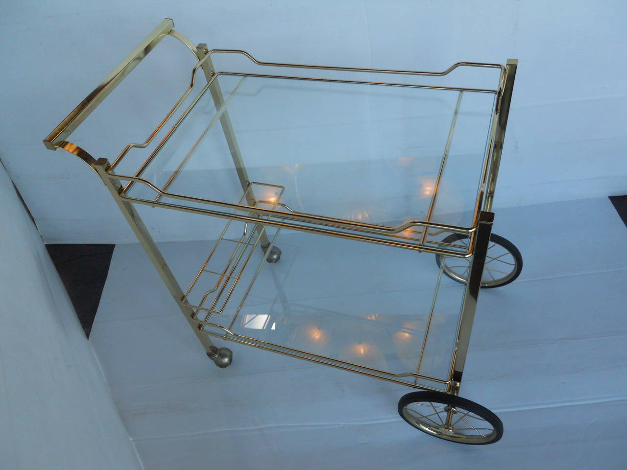 Mid-Century Modern Sleek Italian Mid-Century Brass Bar Cart
