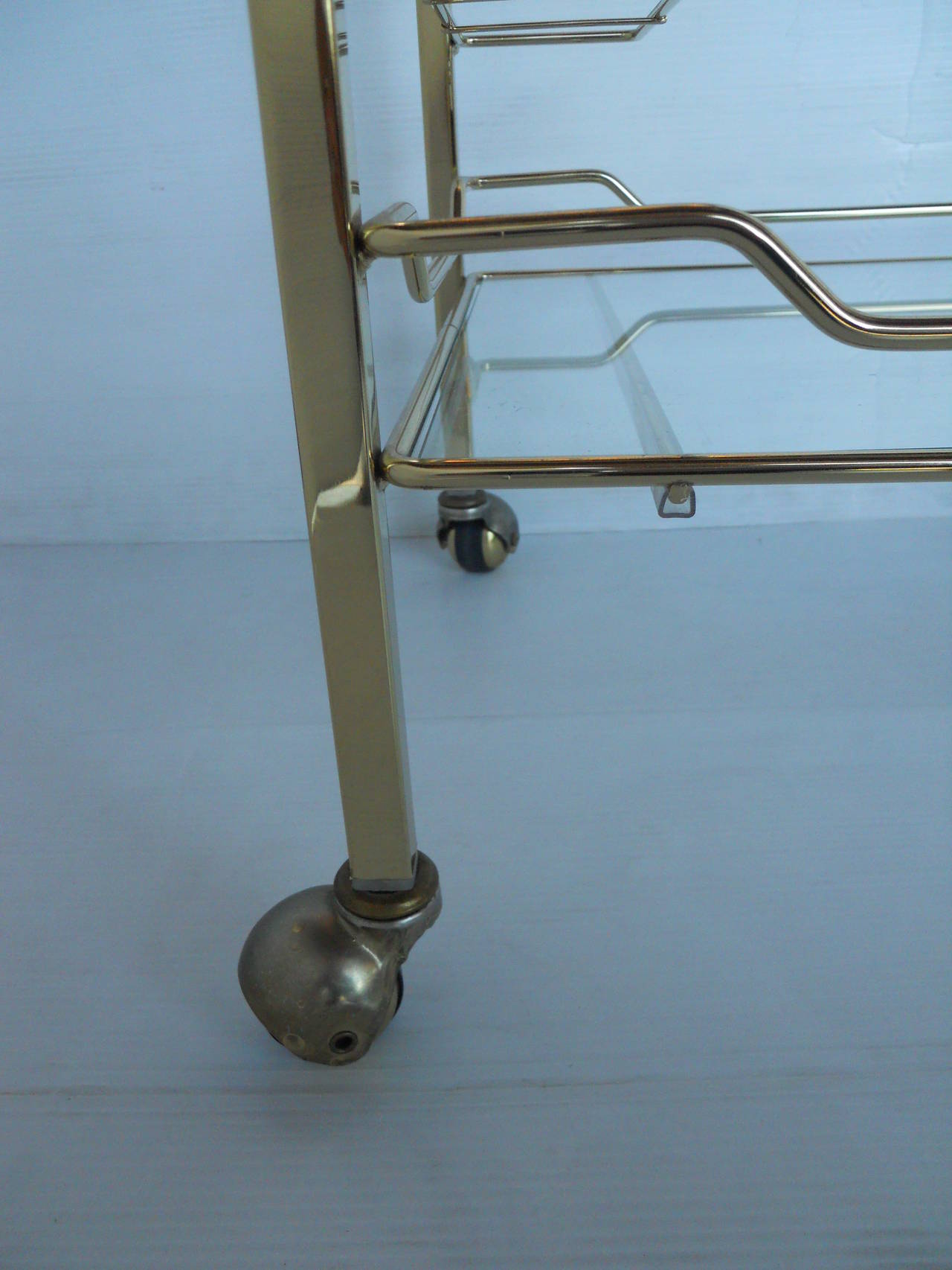 Sleek Italian Mid-Century Brass Bar Cart 1
