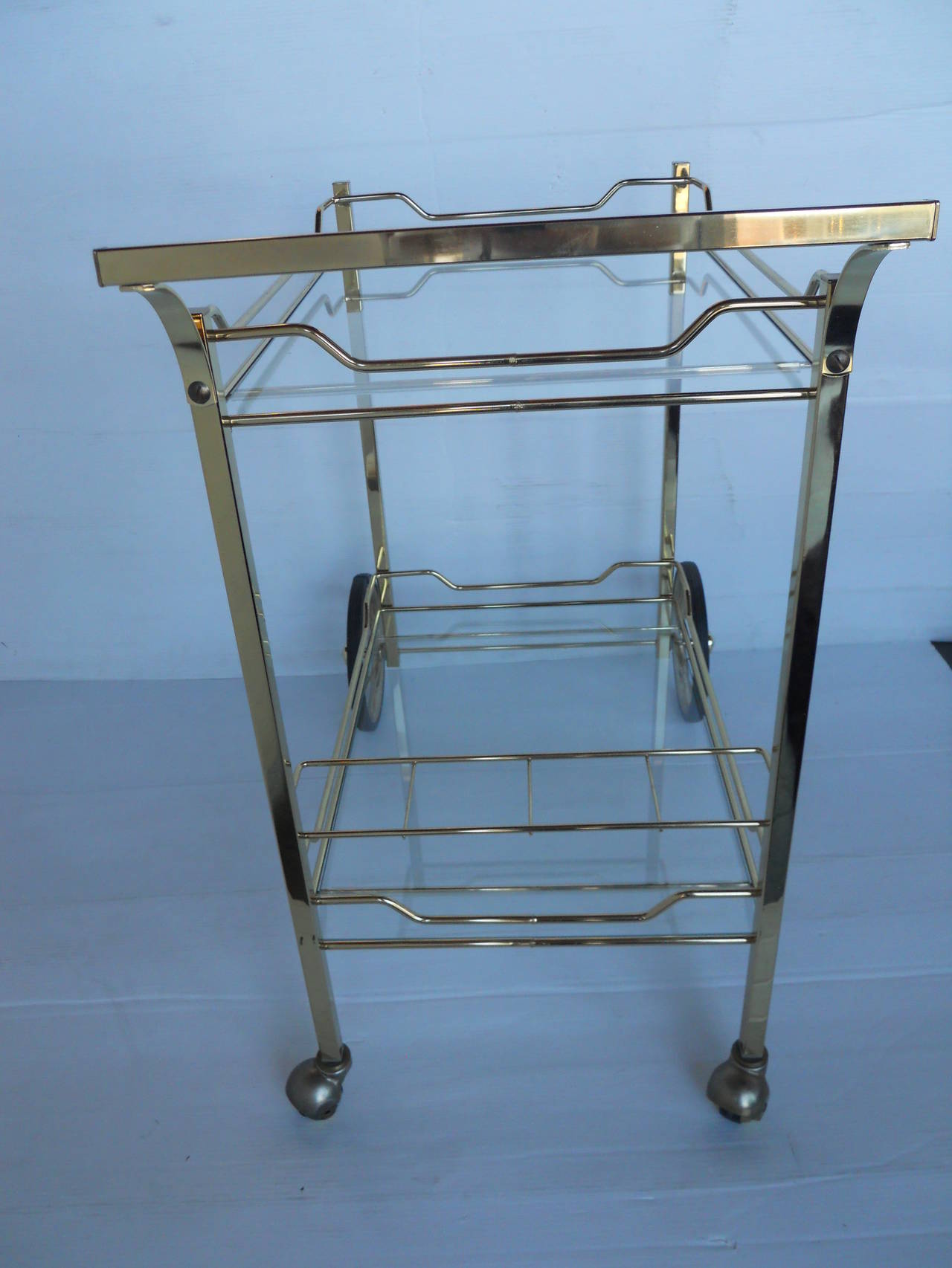 Sleek Italian Mid-Century Brass Bar Cart 2