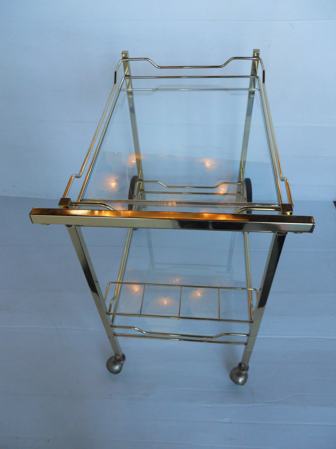 Sleek Italian Mid-Century Brass Bar Cart 3