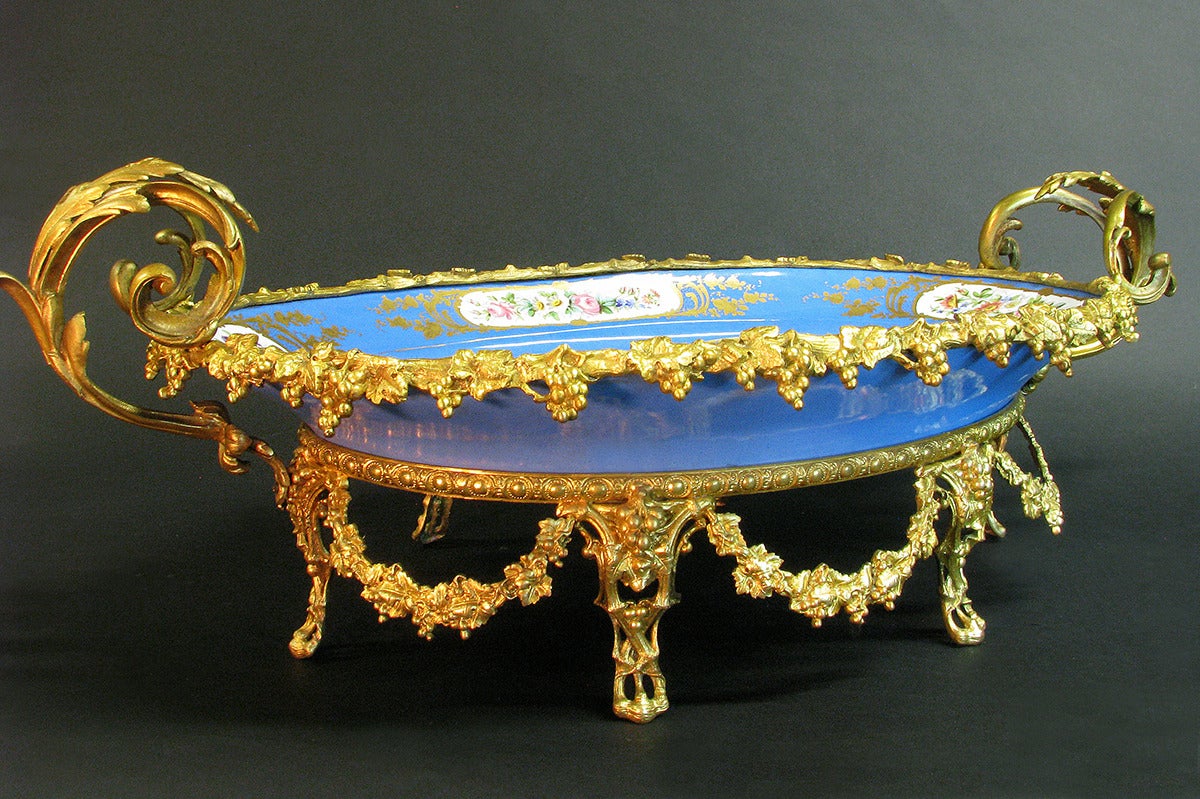 Large Sèvres Style Porcelain Gilt Metal Mounted Centerpiece