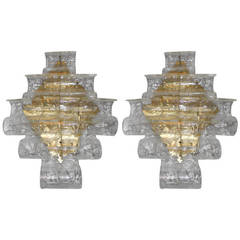 Wonderful Pair of Mazzega Clear Wave Wall Sconces