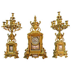Sèvres Gilt and Porcelain French Clock Set