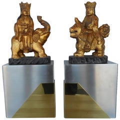 Late 20th Century Chinese Royal Figures Mounted on Paul Evan Style Bases