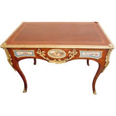 French Antique Table Sevres Style Mounted, Porcelain Inlaid with Ormolu
