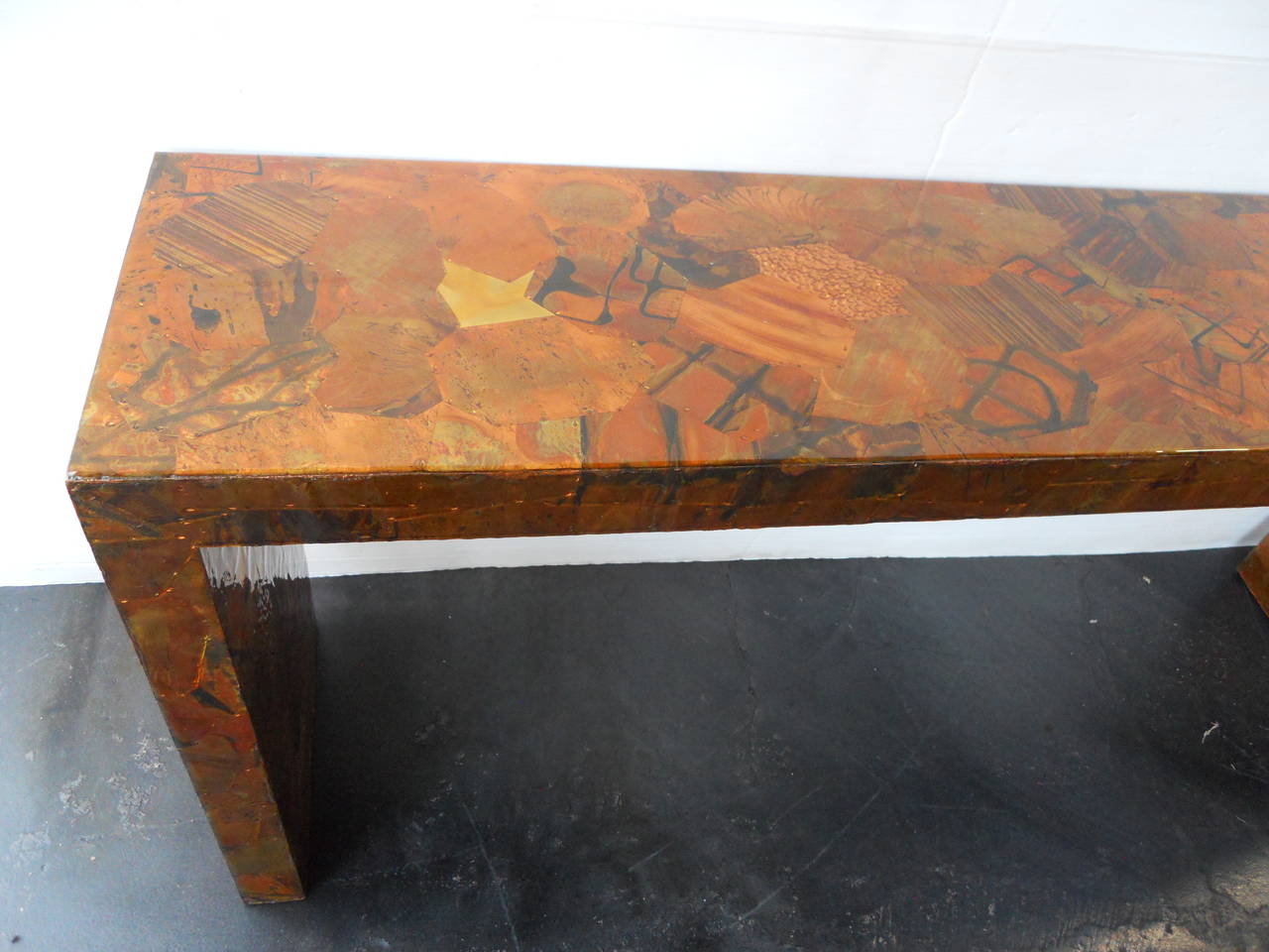 American Mixed Metal Patchwork Brutalist Console In the Style of Paul Evans