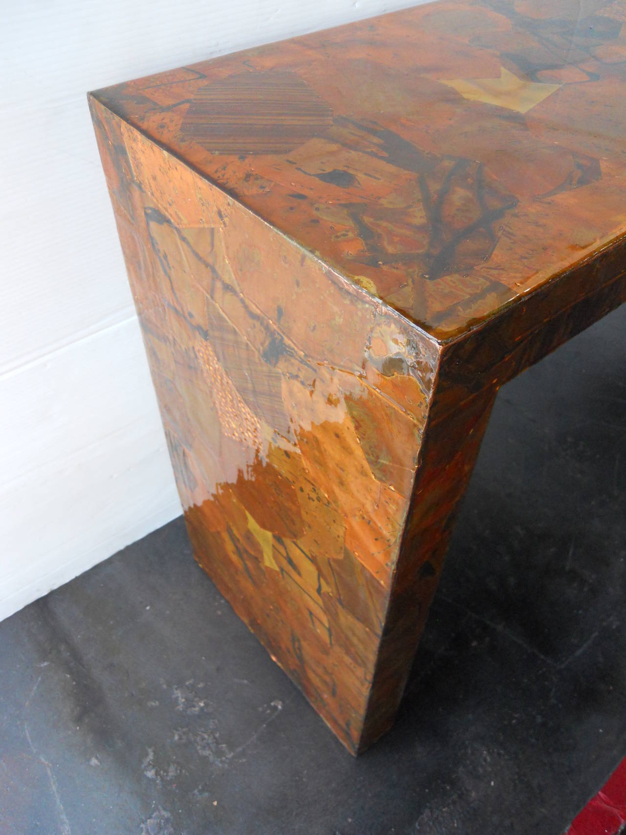 Mixed Metal Patchwork Brutalist Console In the Style of Paul Evans In Excellent Condition In Los Angeles, CA