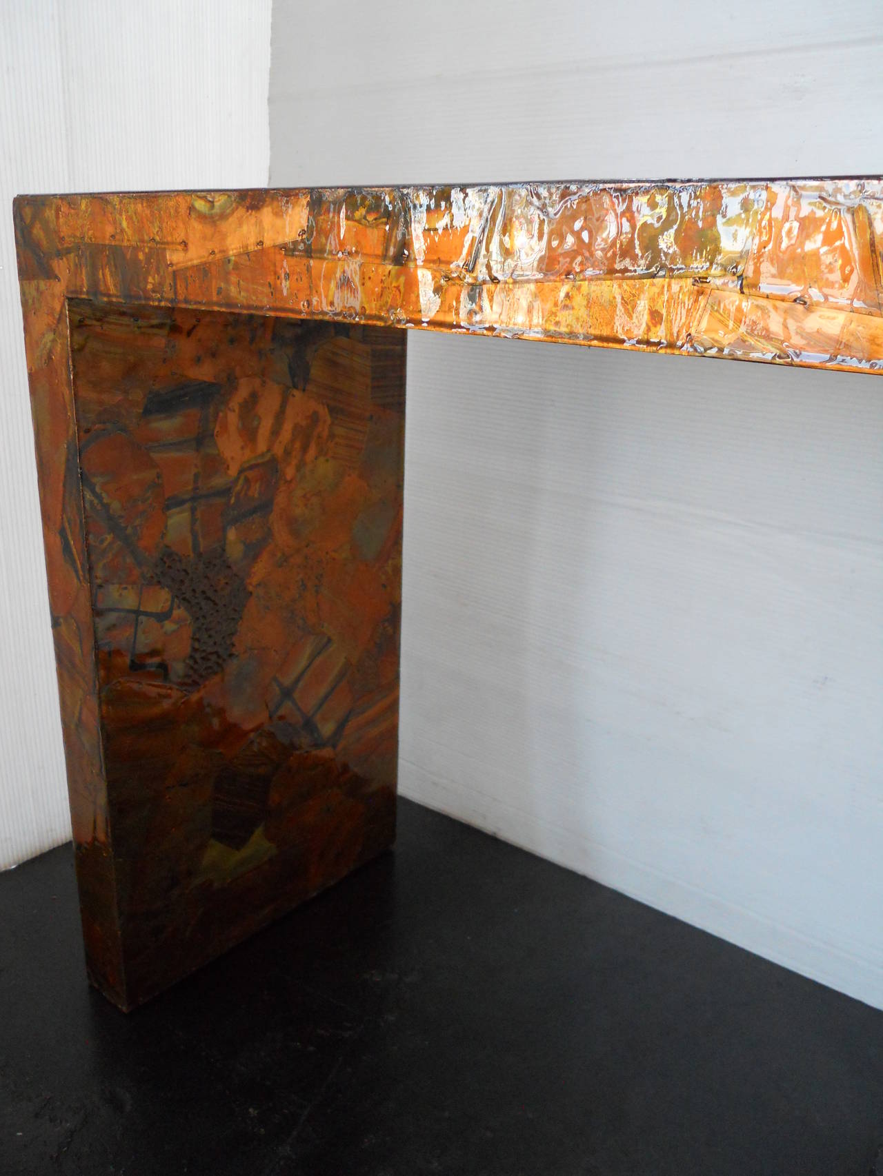 Mixed Metal Patchwork Brutalist Console In the Style of Paul Evans 4