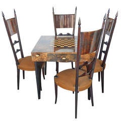 Finely Detailed Aldo Tura Game Table and Chairs Set