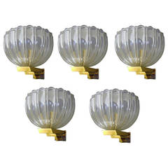 Fabulous Set of Five Barovier Scalloped Cup Wall Sconces