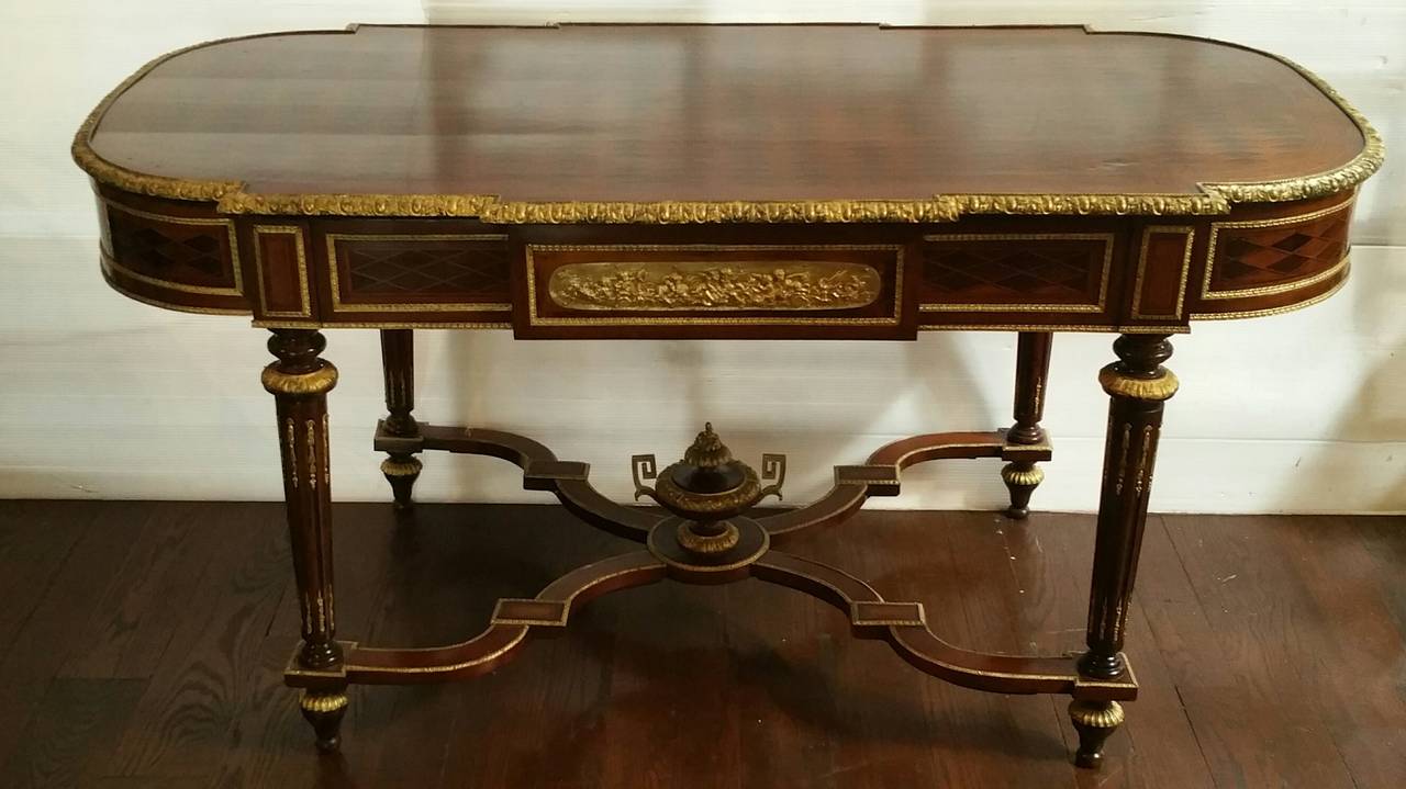 Kingwood Ormolu Mounted Marquetry Top Table with a drawer