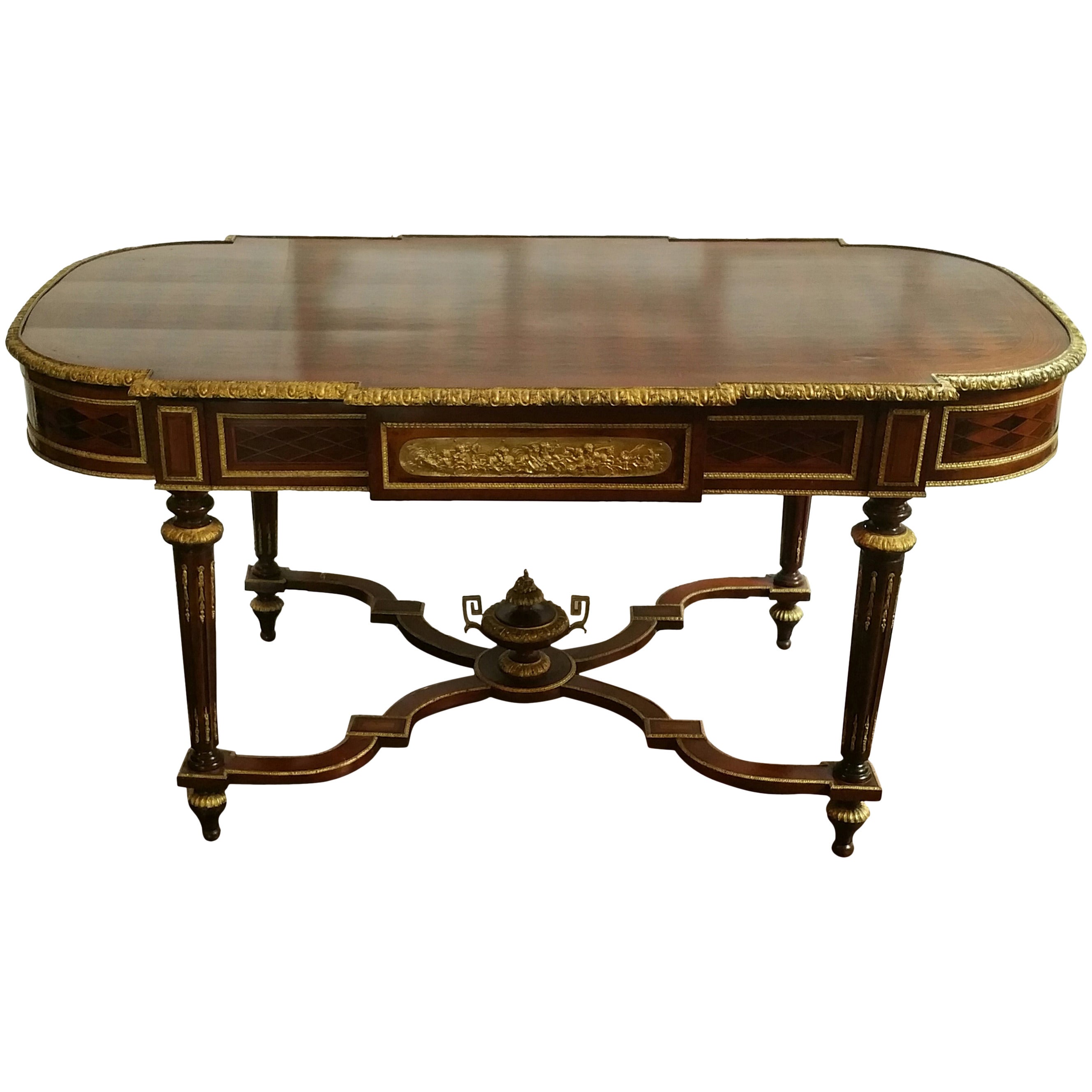 Kingwood Ormolu Mounted Marquetry Top Table