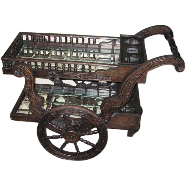 HAND CARVED AND MIRRORED TEA CART