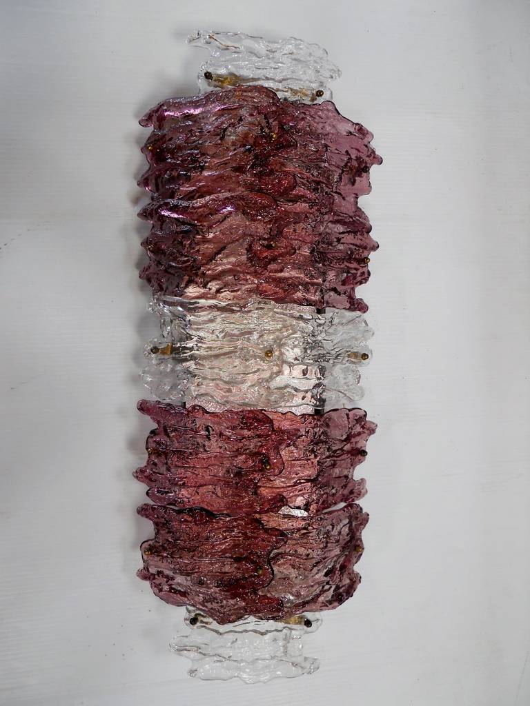 Pair of Lava Amethyst and Clear Mazzega Sconces