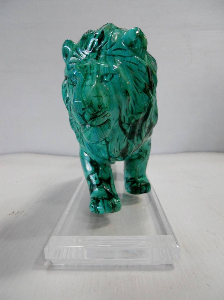 Congolese Wonderful Solid Malachite Lion Sculpture