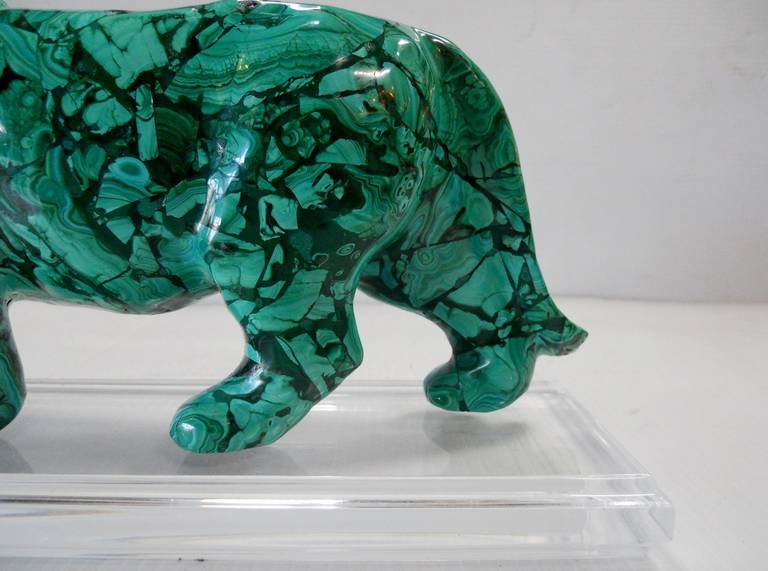 Wonderful Solid Malachite Lion Sculpture In Excellent Condition In Los Angeles, CA