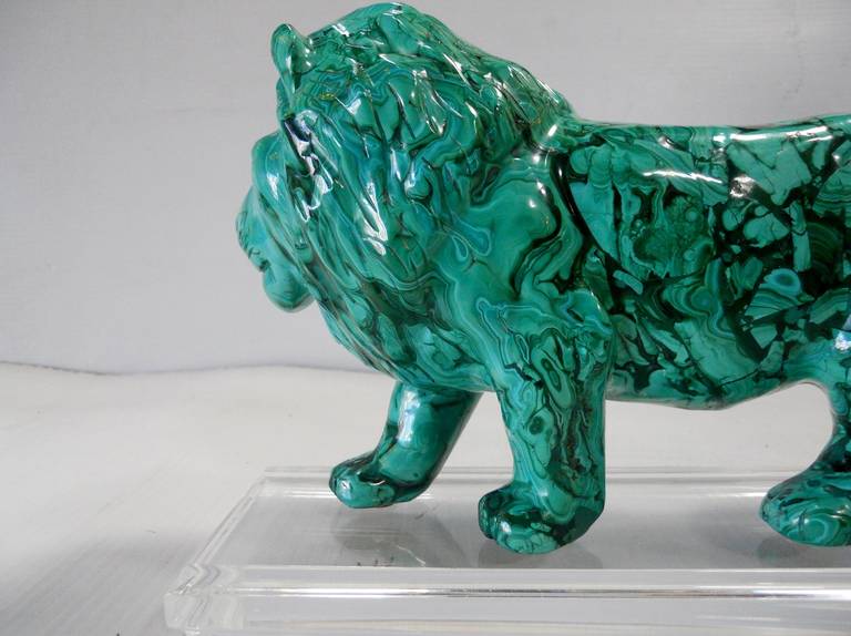 Late 20th Century Wonderful Solid Malachite Lion Sculpture