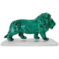 Wonderful Solid Malachite Lion Sculpture