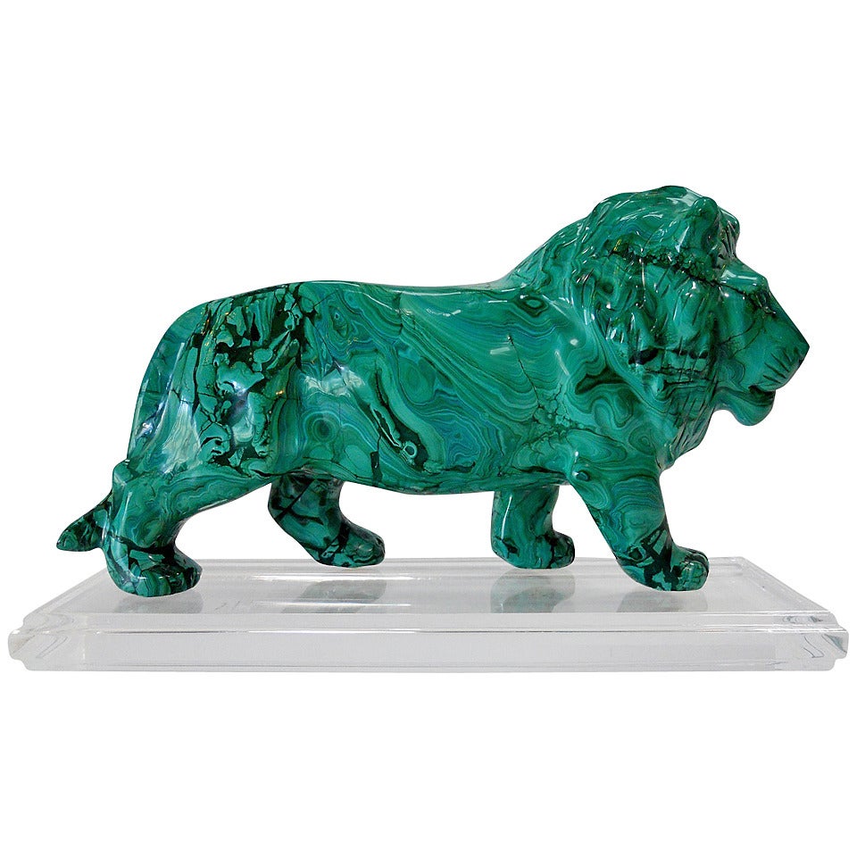 Wonderful Solid Malachite Lion Sculpture