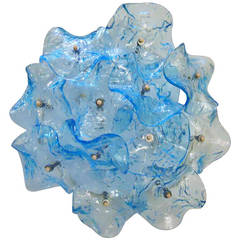 Exquisite Set of Eight Mazzega Blue Flower Flush Fittings