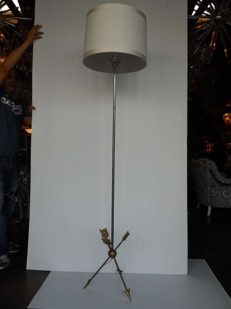 Sleek Maison Jansen Bronze and Steel Floor Lamp at 1stdibs