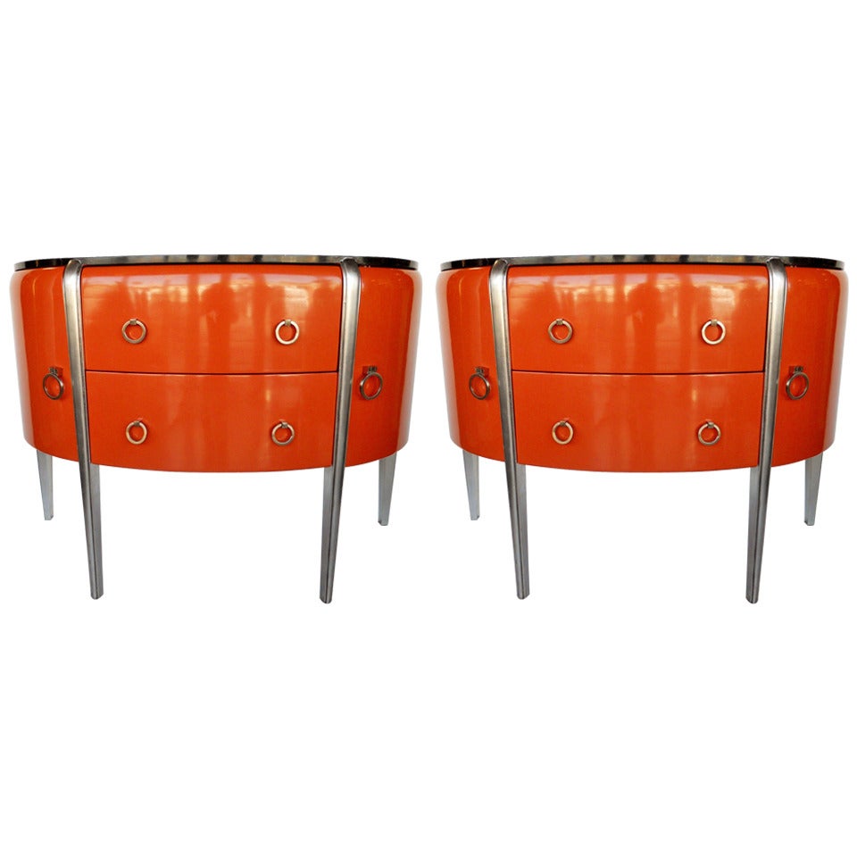 Pair of Art Deco Demilune Commodes in the Manner of Michel Dufet
