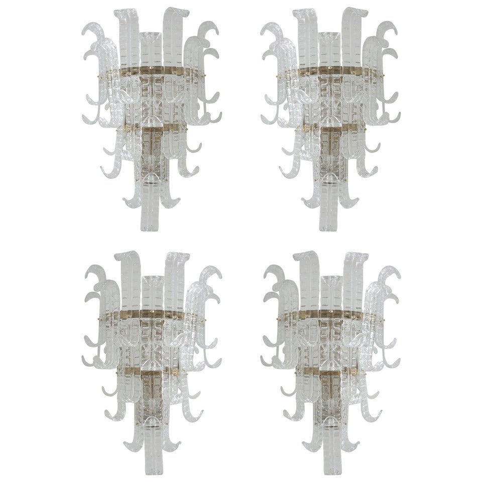 Spectacular Set of 4 Barovier and Toso "Felci" Wall Sconces