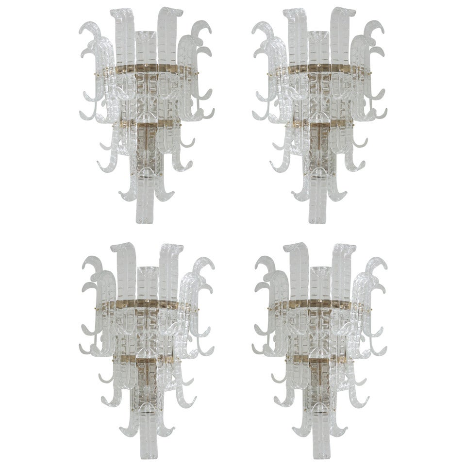 Spectacular Set of 4 Barovier and Toso "Felci" Wall Sconces