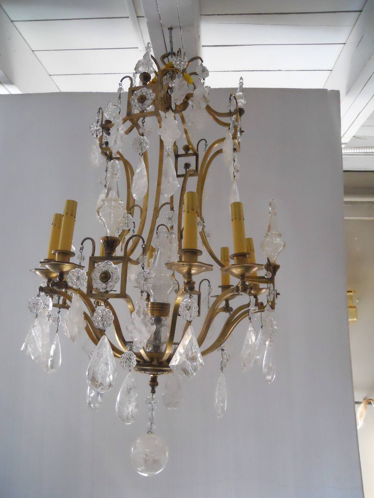 Beautiful French rock crystal chandelier.
Already rewired for U.S.
Eight lights.