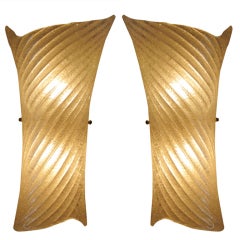 Pair of Mazzega Frosted Murano Sconces