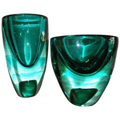 Splendid Set of Green Murano Vases
