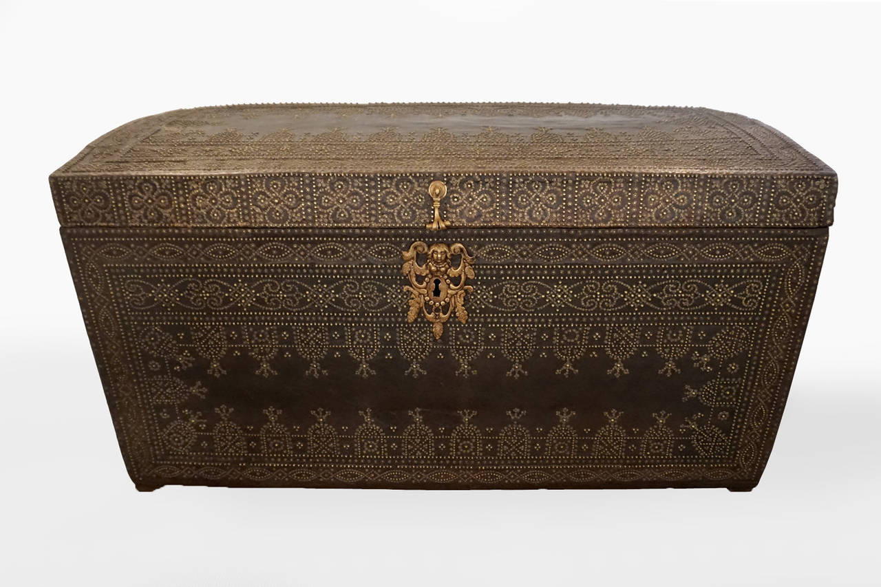 Large Leather and Brass Trunk