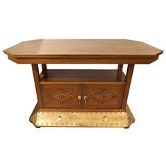 Walnut, Brass and Inlay Table
