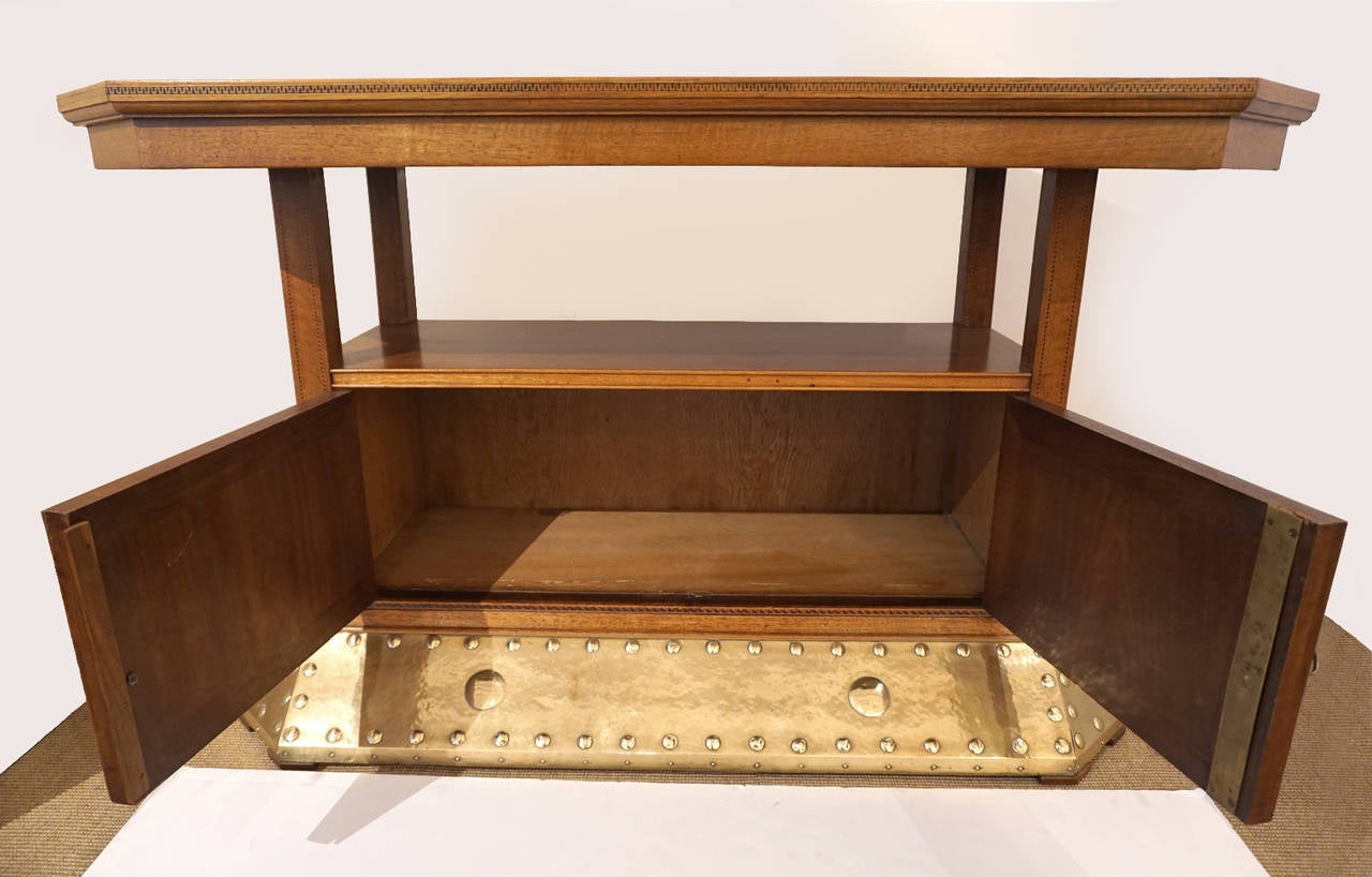 Walnut, Brass and Inlay Table