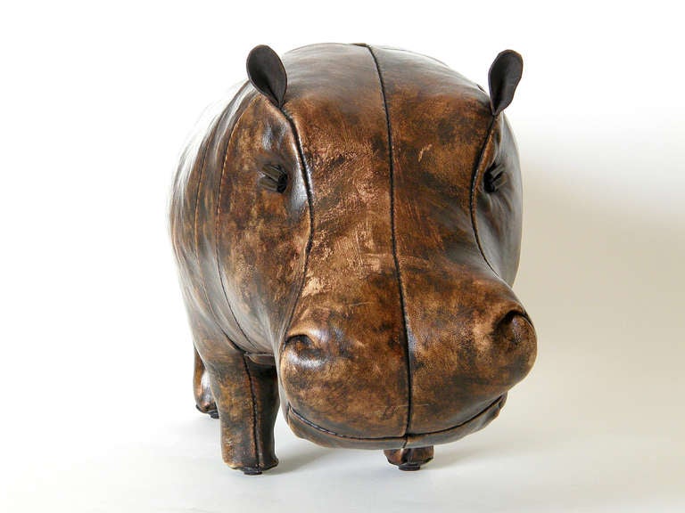 Whimsical leather hippo footstool designed and produced by Dimitri Omersa, U.K. Sold in the U.S. by Abercrombie & Fitch.

Please use Contact Dealer button if you have any questions.