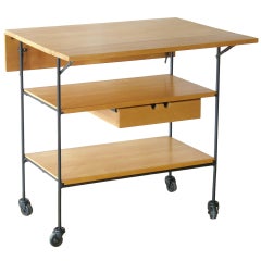 Paul McCobb Planner Group Maple and Iron Drop Leaf Serving Cart with Drawer