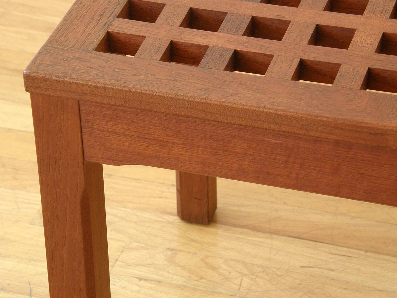 Unknown Rectangular Teak Grid Top Coffee Cocktail Table or Bench