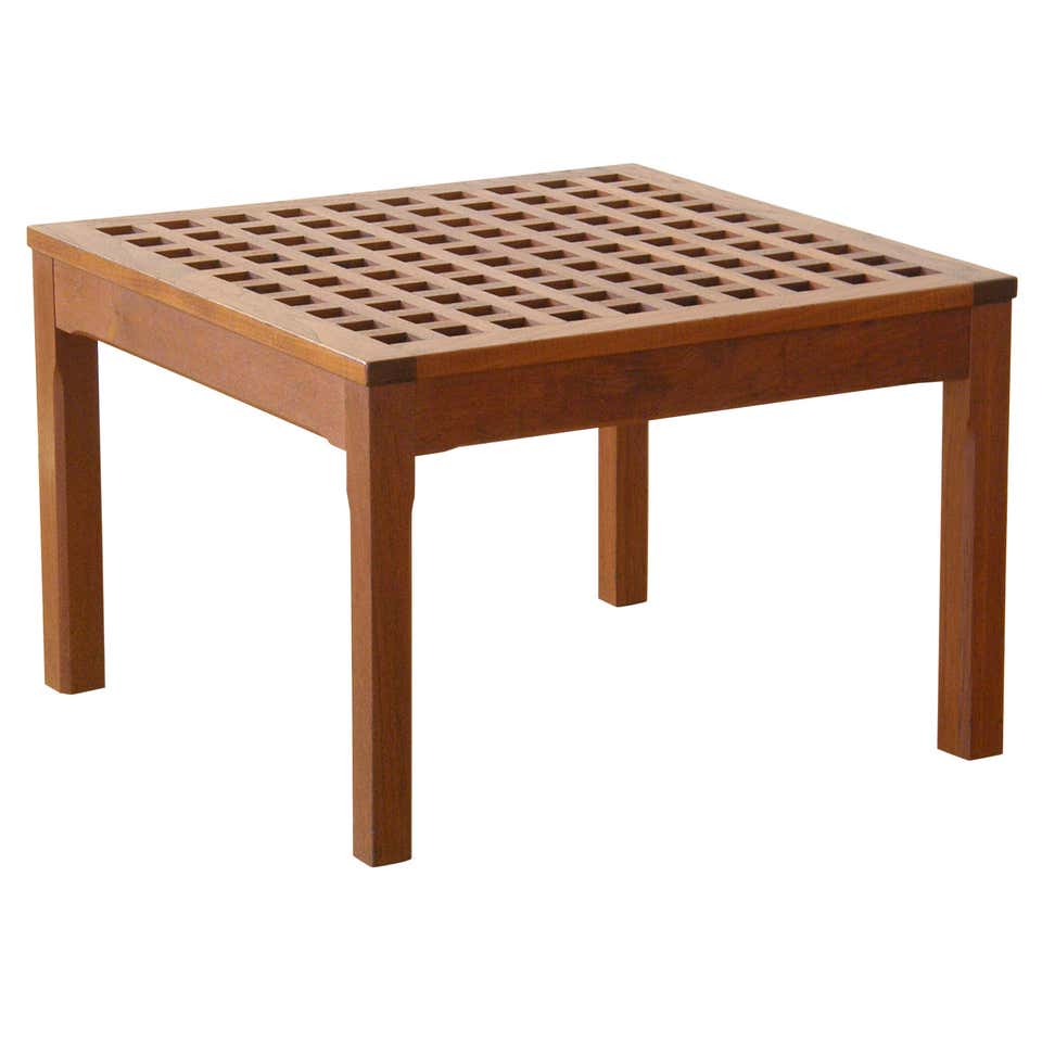 Square Teak Grid Top Coffee Table Corner Table or Side Table at 1stDibs
