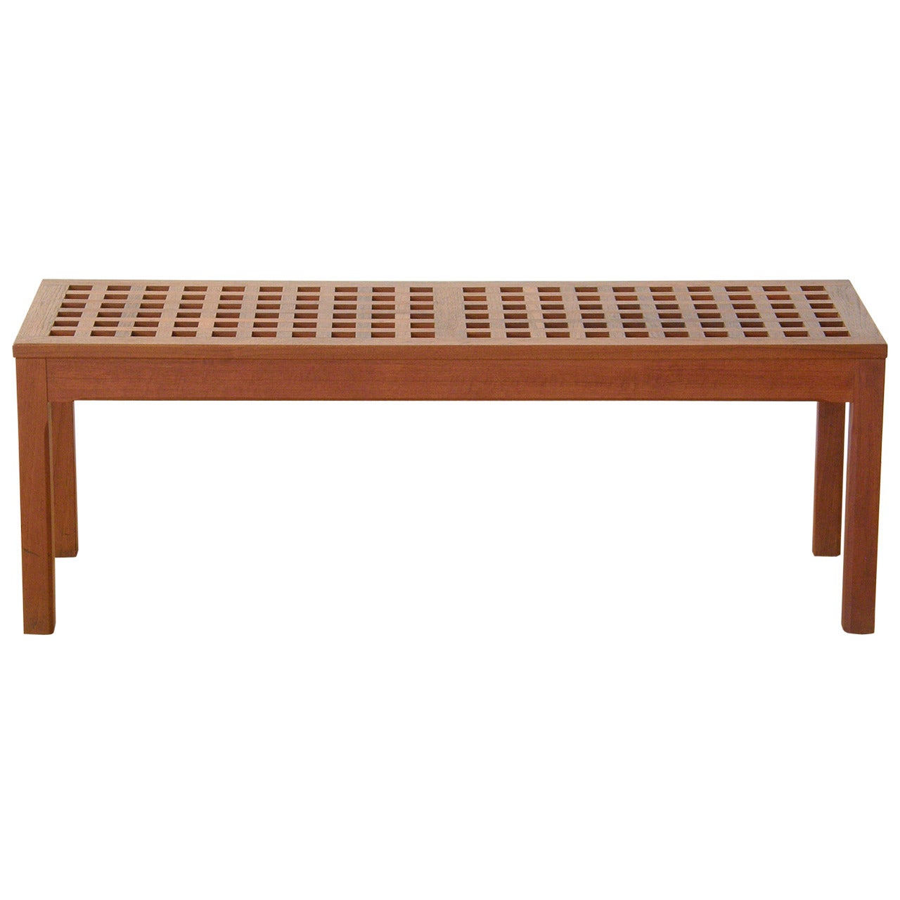 Rectangular Teak Grid Top Coffee Cocktail Table or Bench