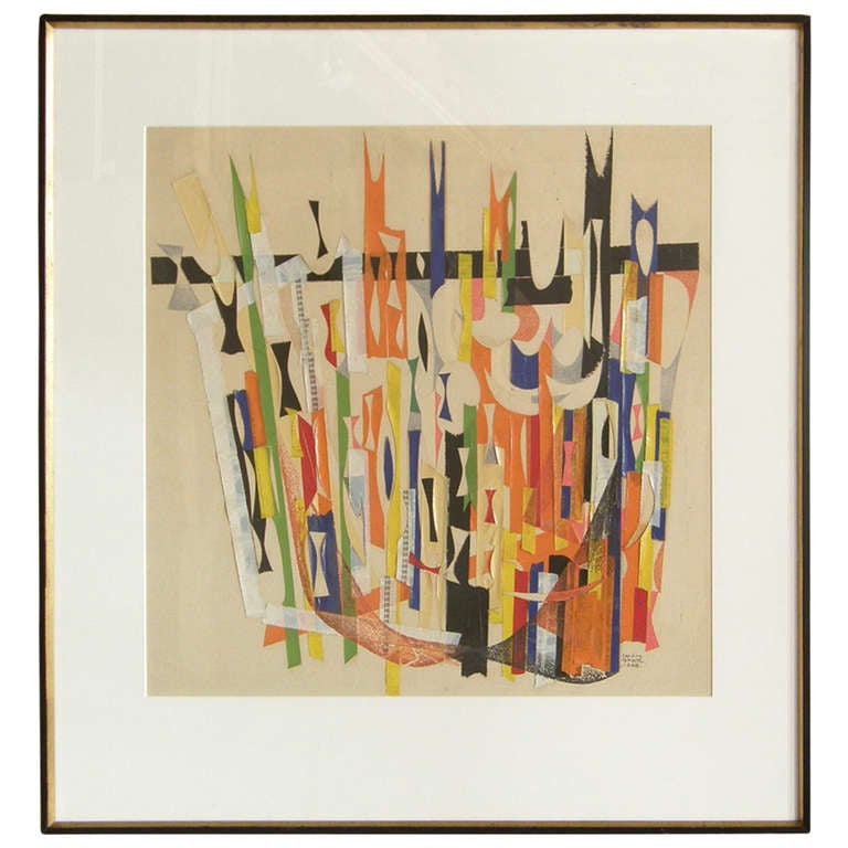 1946 Alexander Girard Mixed Media Collage with Cut Tape and Colored Pencil