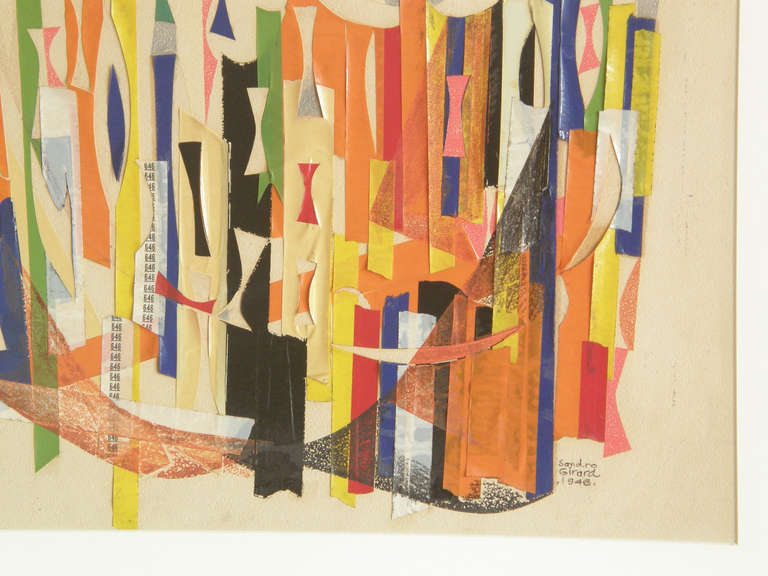 Painted 1946 Alexander Girard Mixed Media Collage with Cut Tape and Colored Pencil