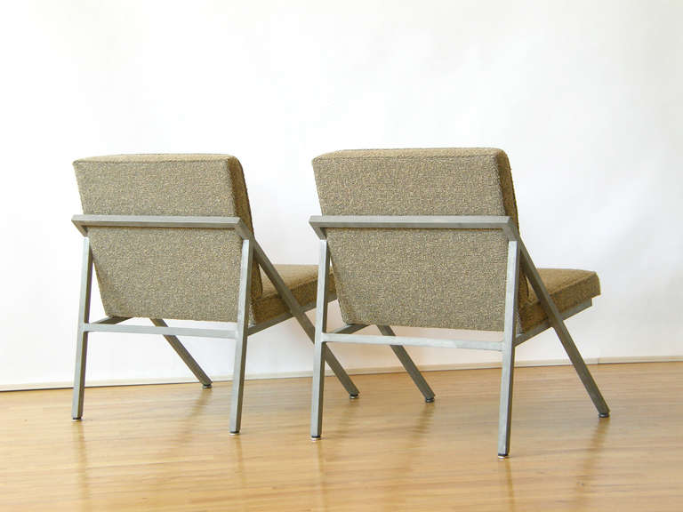 Mid-Century Modern Pair of Angular Lounge Chairs from Estate of Chicago Architect Paul MacAlister