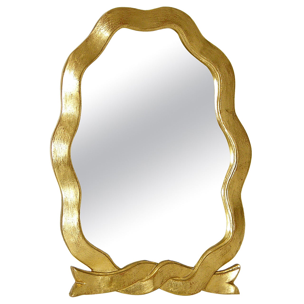 Italian Gilt Wood Table Top Vanity Mirror with Ribbon Shaped Frame