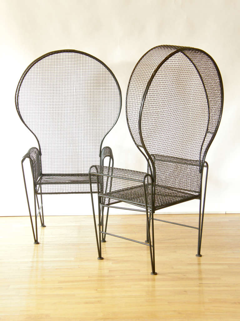 Mid-20th Century Woven Iron Wire Throne Chairs