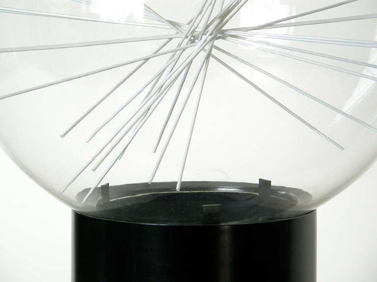 Enameled Design Line Sculptural Table Lamp by William Curry Glass Shade and Metal Rods